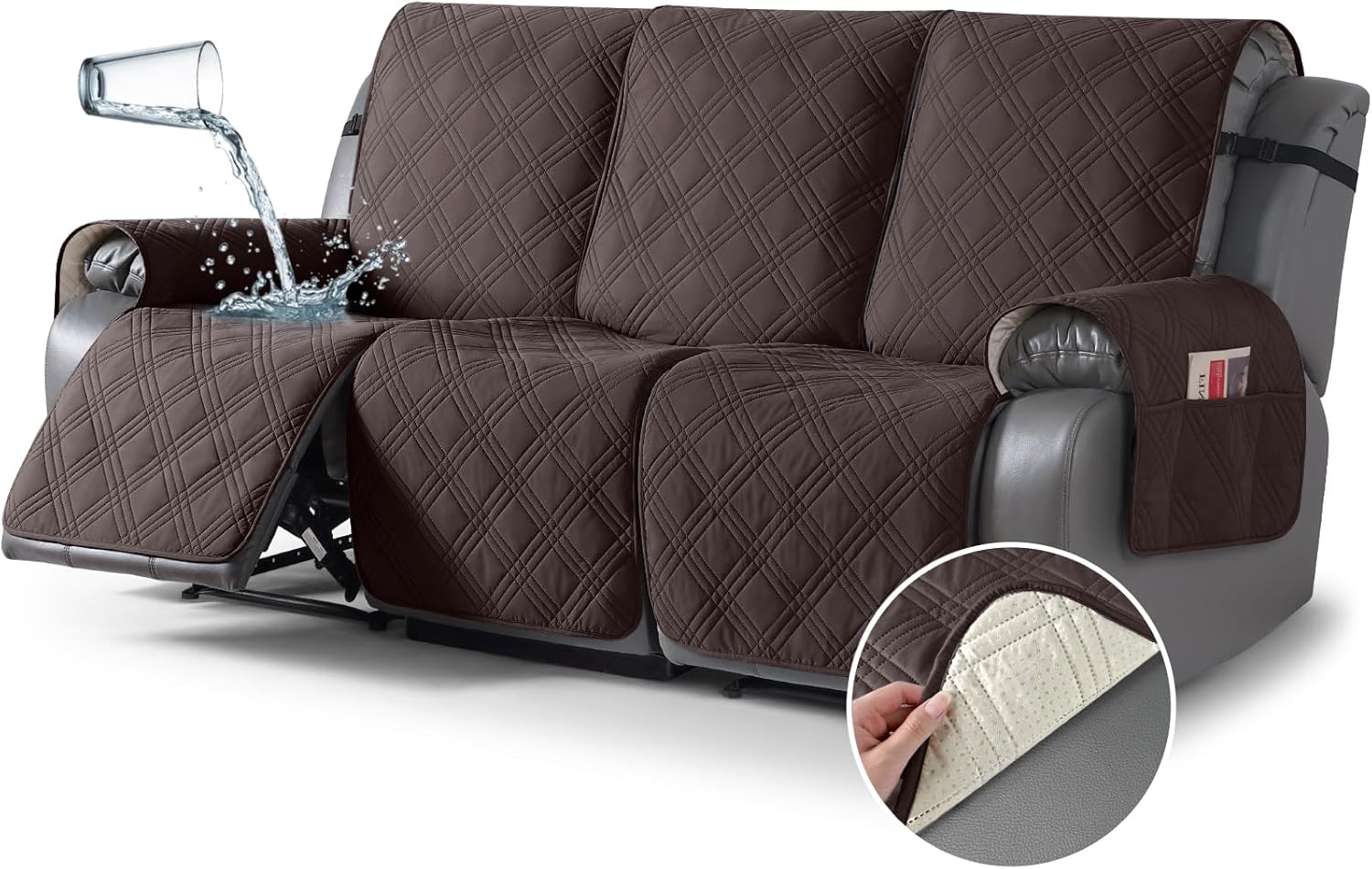 TAOCOCO 100% Waterproof Recliner Sofa Cover Non Slip Couch Cover for 3 Seat Recl...