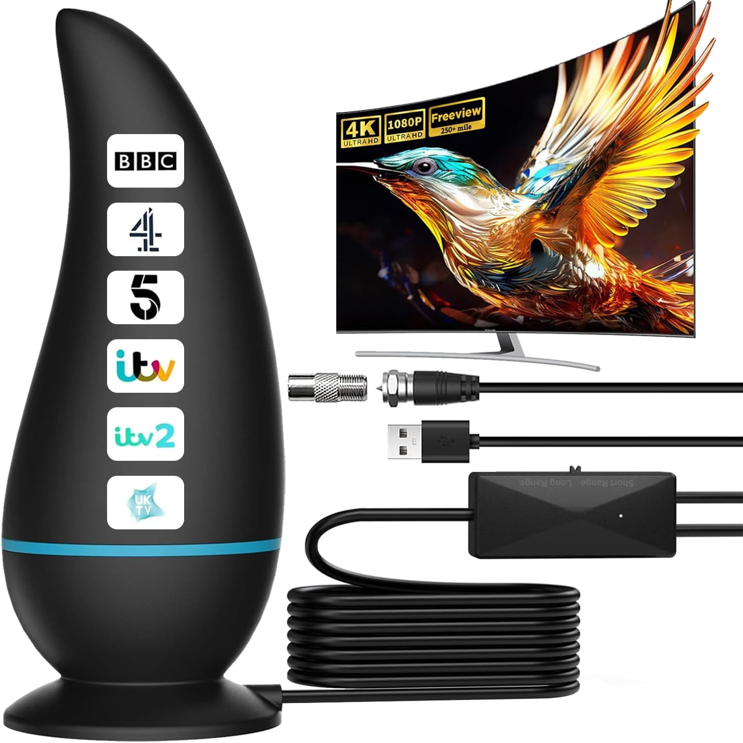 2024 TV Aerial, Freeview Indoor TV Aerial with 560+ Miles Range Reception, TV An...
