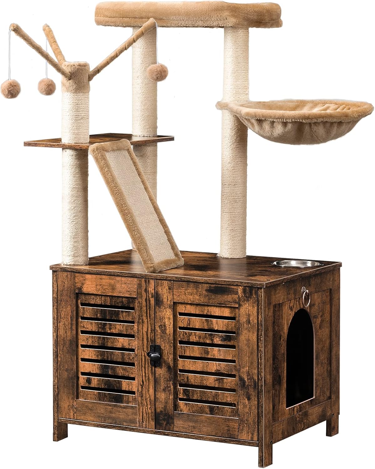 HOOBRO Cat Tree with Litter Box Enclosure, 44" Tall Wooden Cat Tower with Scratc...