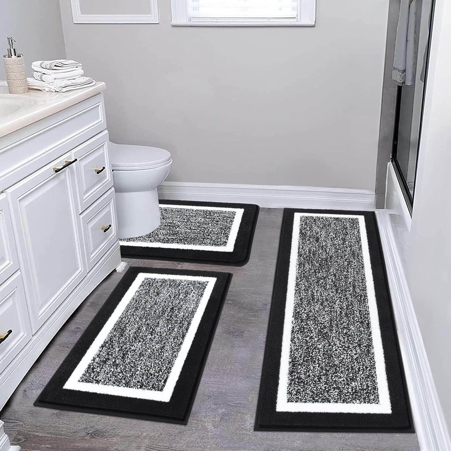 Pauwer Bathroom Rug Mat Set 3 Piece, Microfiber Shaggy Bath Set, Non-Slip Ultra...