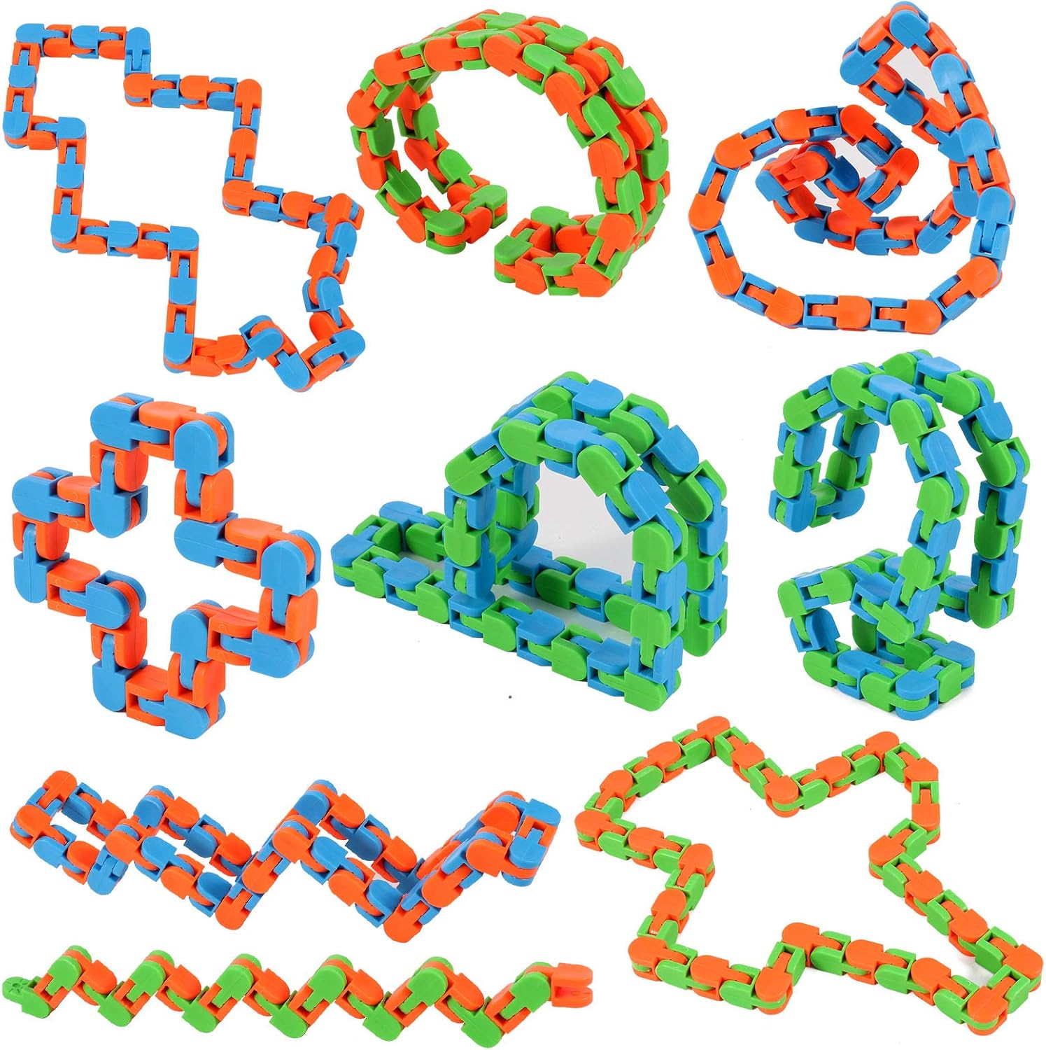 FRIUSATE 9 Pieces 24 Links Wacky Track Toys Snake Toy Puzzles Snap and Click Fid...