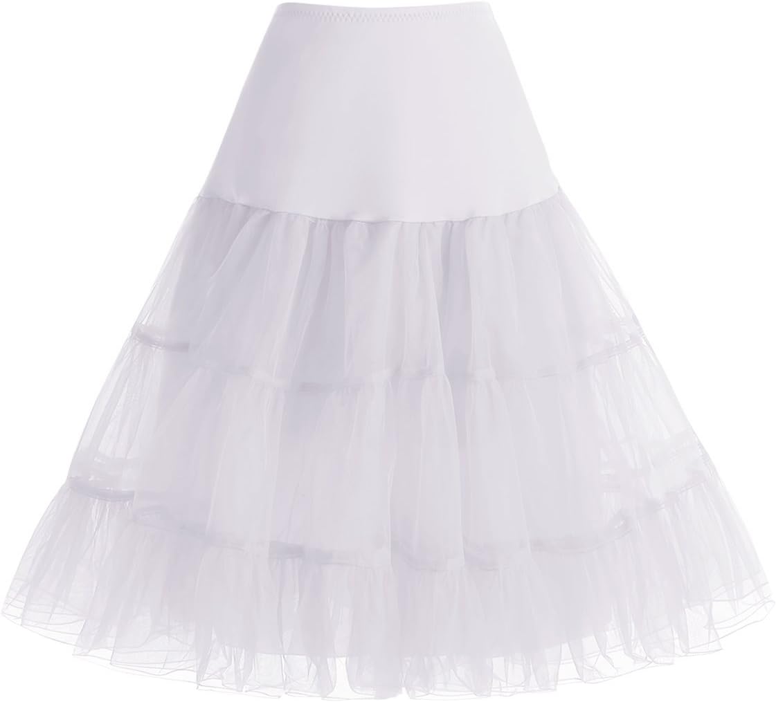 HomRain Womens 50s Vintage Petticoat Rockabilly Underskirt Mini Dress S White