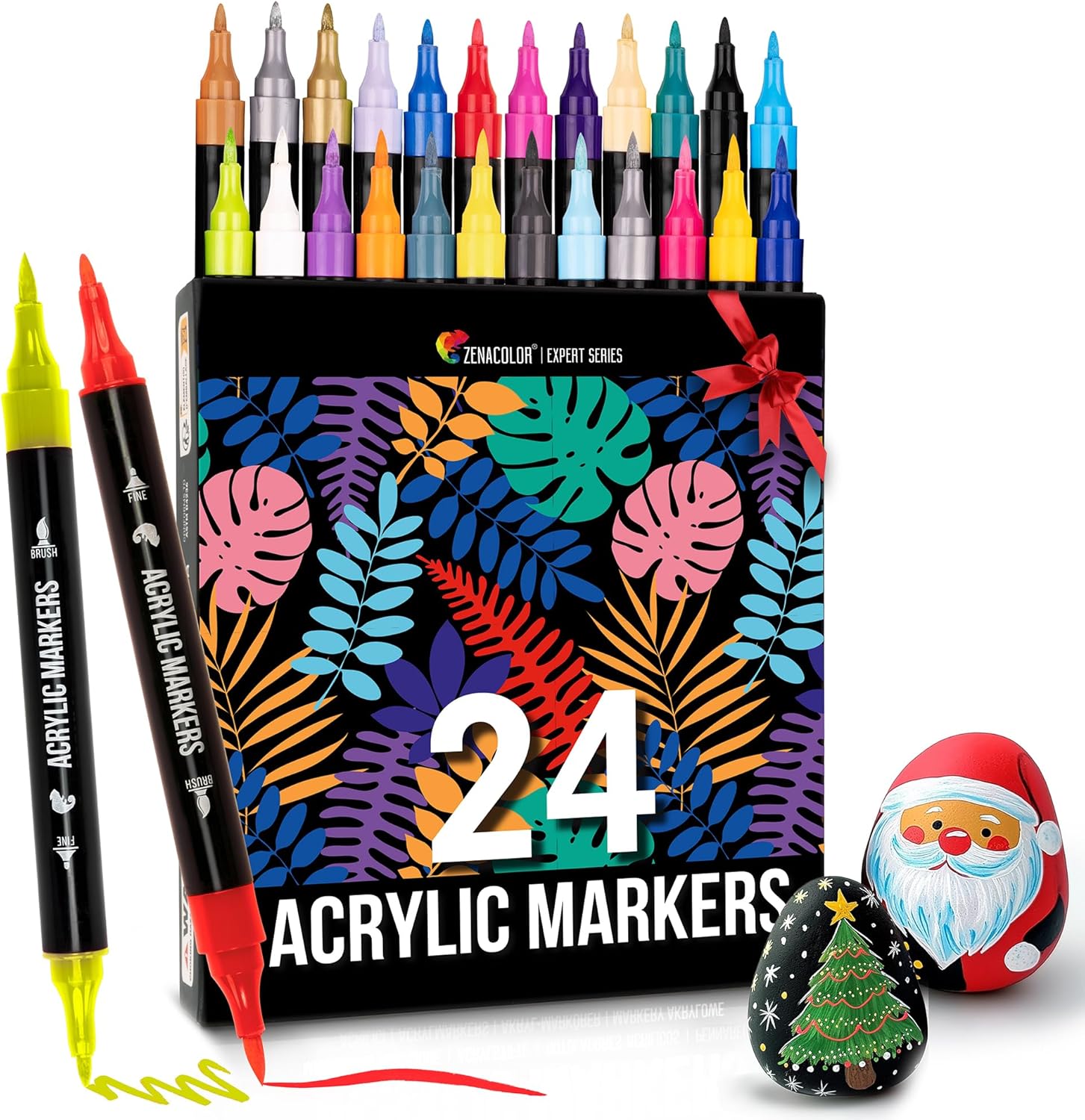 Zenacolor 24 Dual Tip Acrylic Paint Markers for Wood, Canvas, Stone - Crafts, DI...