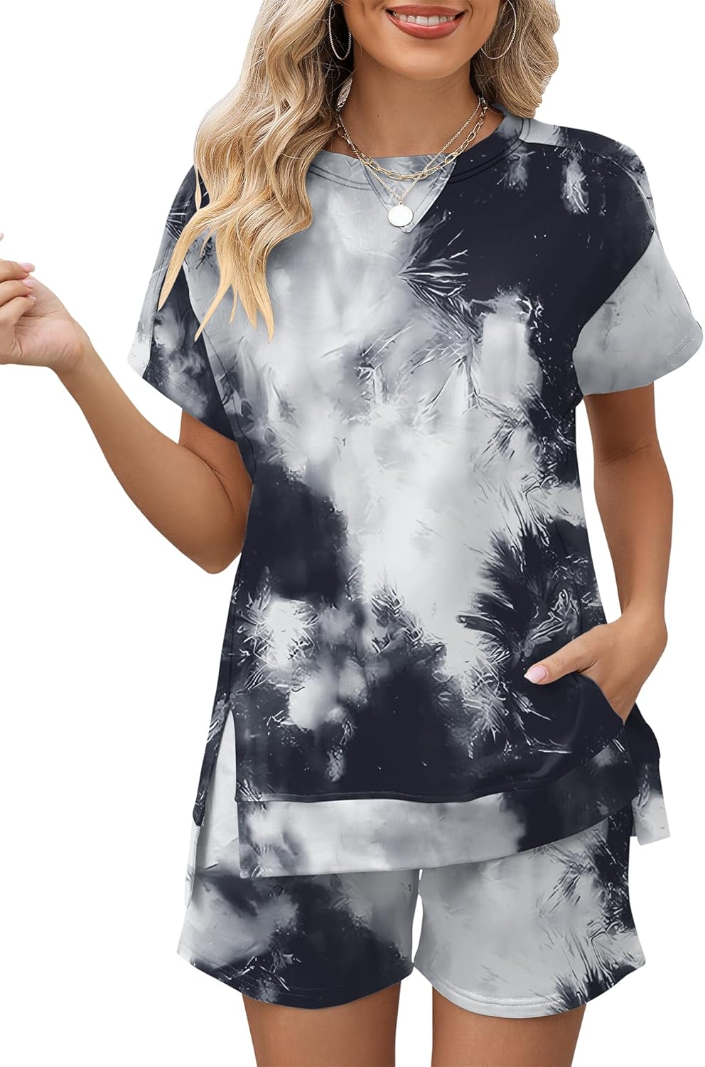 LOMON Womens Fashion 2 Piece Outfits Sweatsuits 2025 Summer Short Sleeve Loungew...