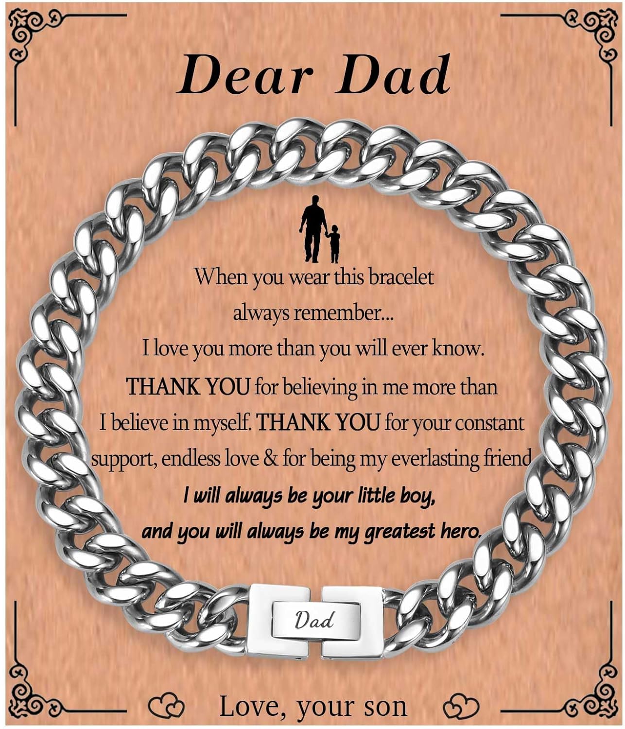 KORAS Dad Son Grandson Gifts, Cuban Chain Bracelet Gifts for Grandad Uncle Nephe...