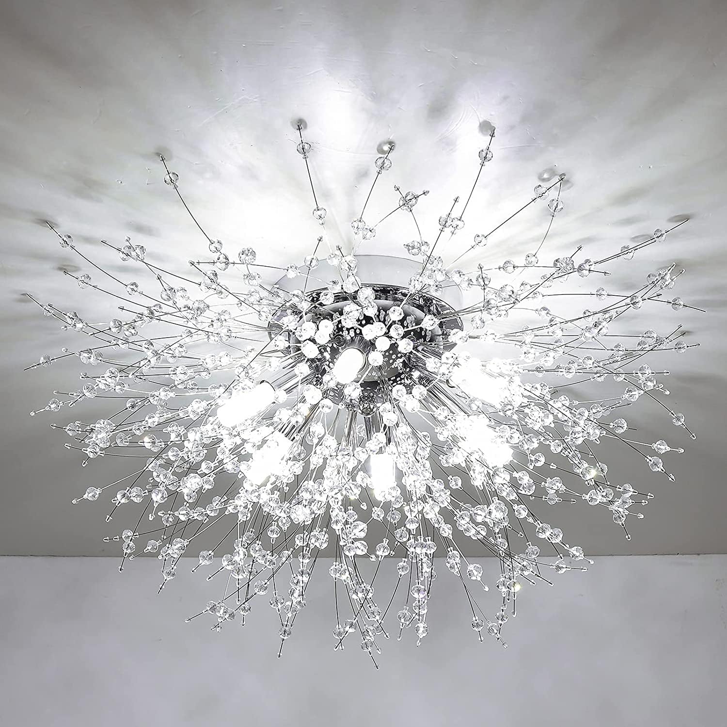 Rayofly Modern Crystal Ceiling Lights for Living Room, Chrome Fireworks K9 Cryst...