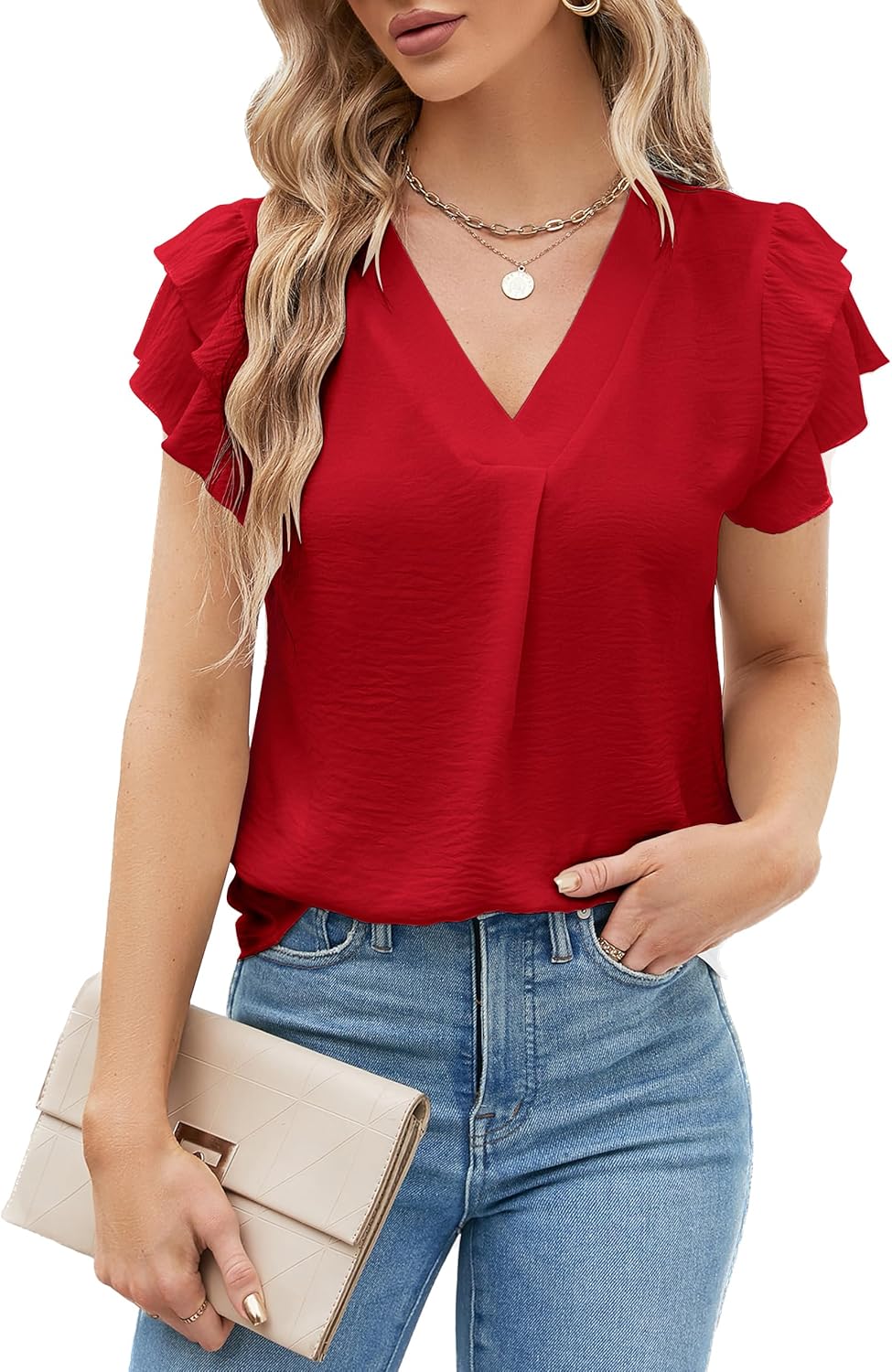Blooming Jelly Womens Dressy Casual Shirts Short Sleeve V Neck Work Blouse Busin...