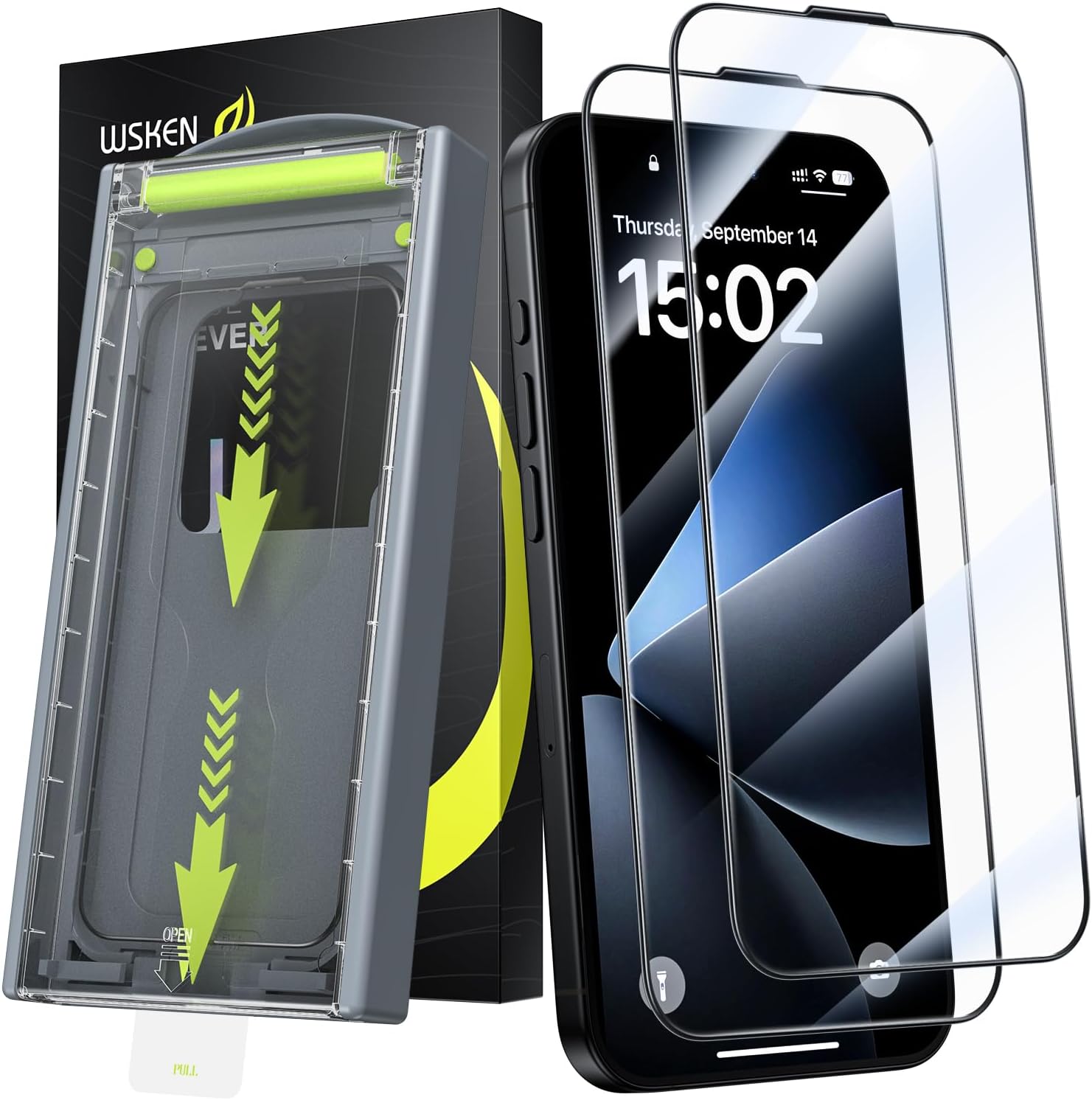 WSKEN for iPhone 16 Pro Max Screen Protector - [Top 9H+ Tempered Glass][Auto Dus...