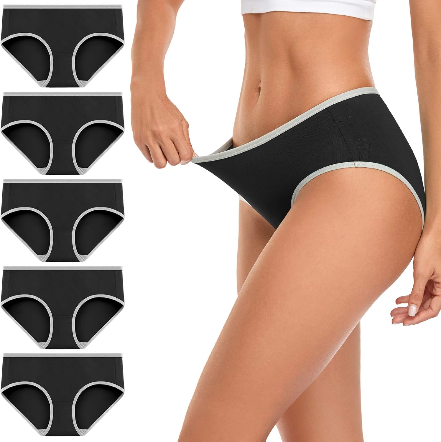 wirarpa Women's Cotton Underwear Mid Low Rise Full Briefs Breathable Ladies Regu...