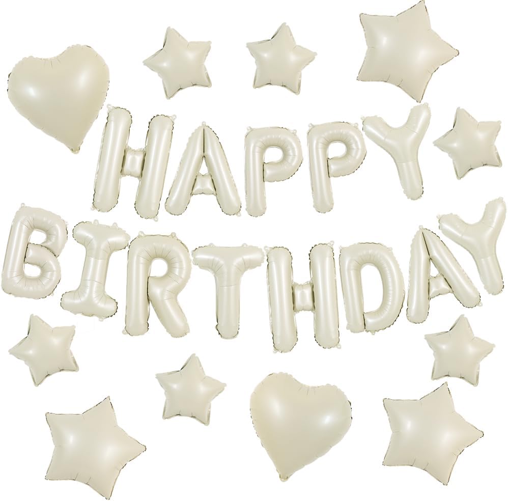 TONIFUL 31PCS Cream White Happy Birthday Decorations 16 Inch Happy Birthday Ball...