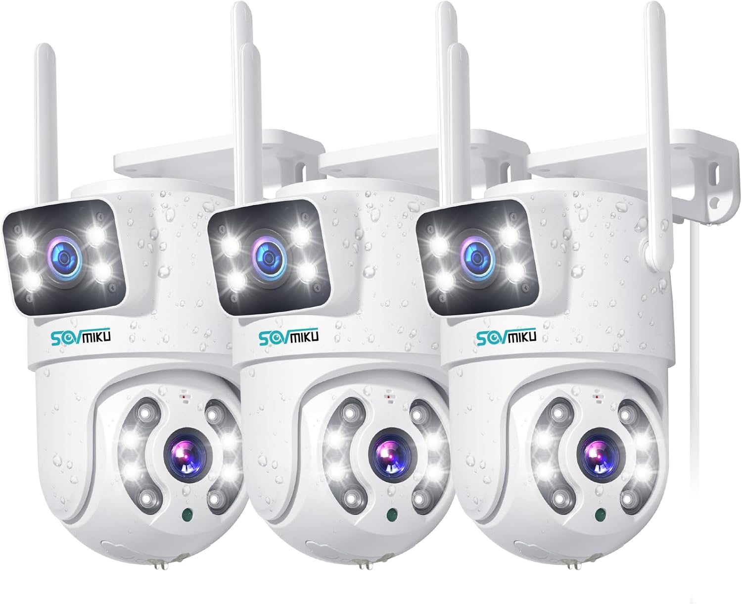SOVMIKU【Dual Lens 6MP PTZ WiFi Security Camera, 3PCS Outdoor Security Camera, P...