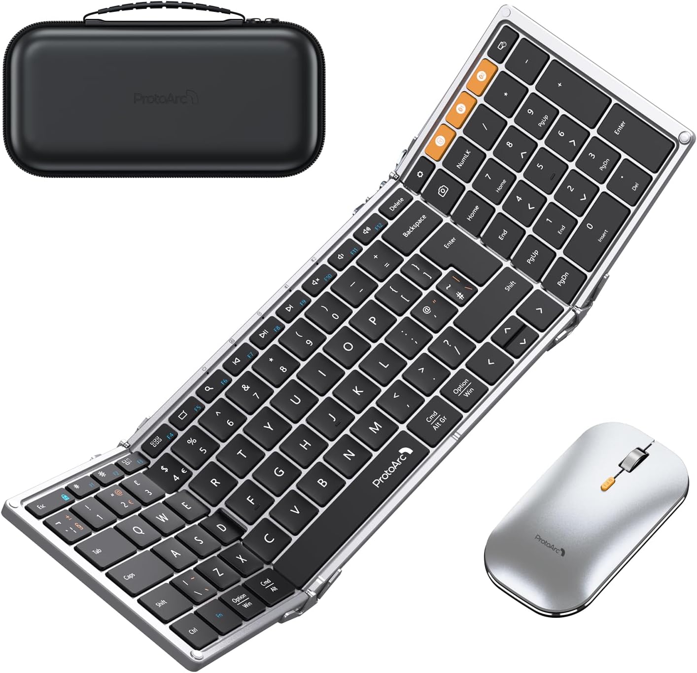 ProtoArc XKM01 Foldable Keyboard and Mouse, Folding Bluetooth Keyboard Mouse Com...
