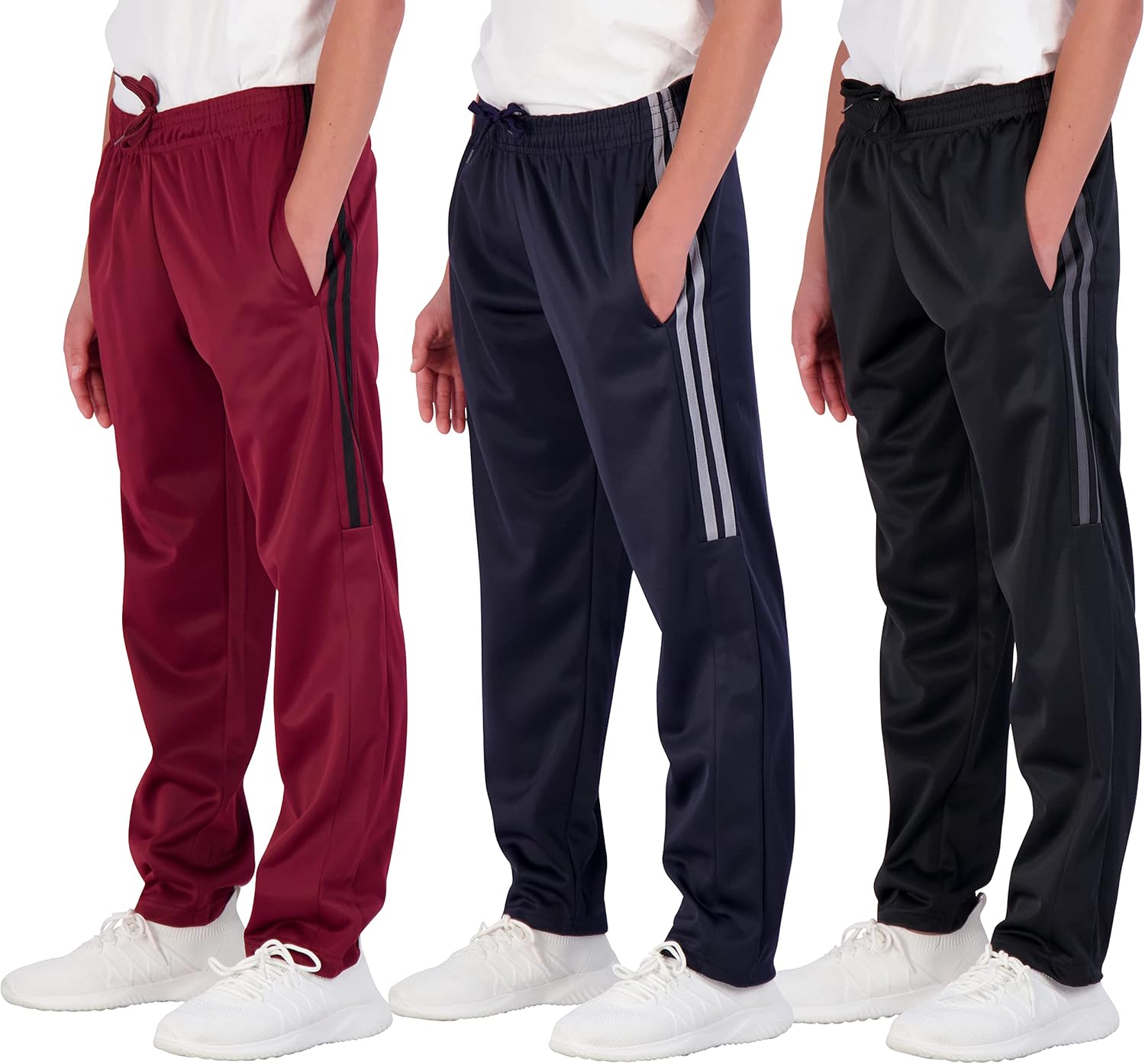 Real Essentials 3 Pack: Boys' Tricot Open Bottom Fleece-Lined Sweatpants with Po...