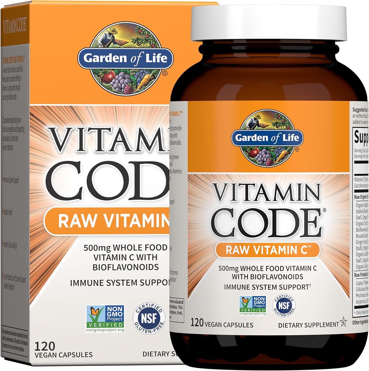 Garden of Life Raw Vitamin Code Vitamin C, 120 Vegan Capsules, 500mg Whole Food...