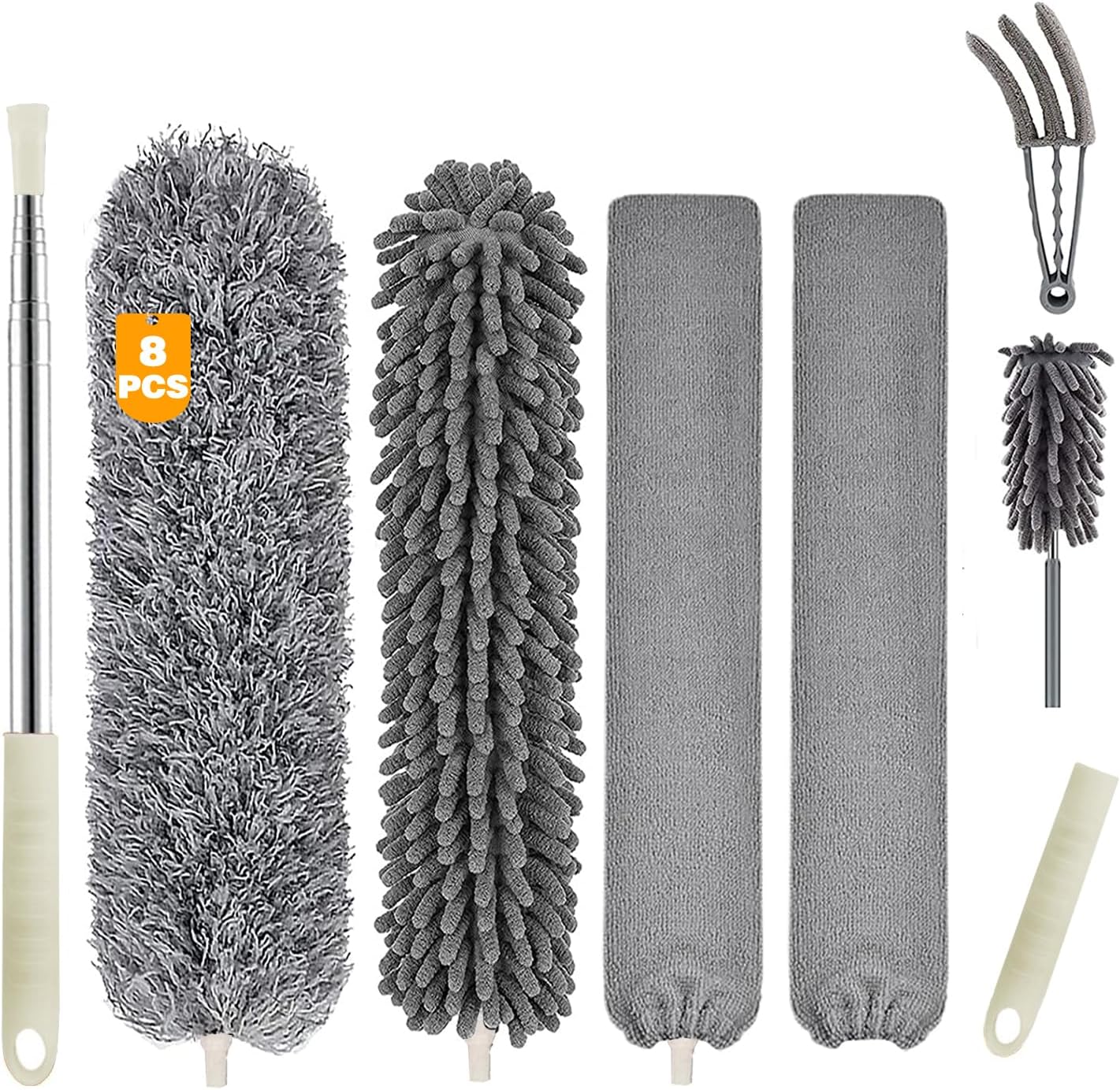 Microfiber Duster Cleaning Kit with 100 Inch Telescoping Extension Pole, Reusabl...