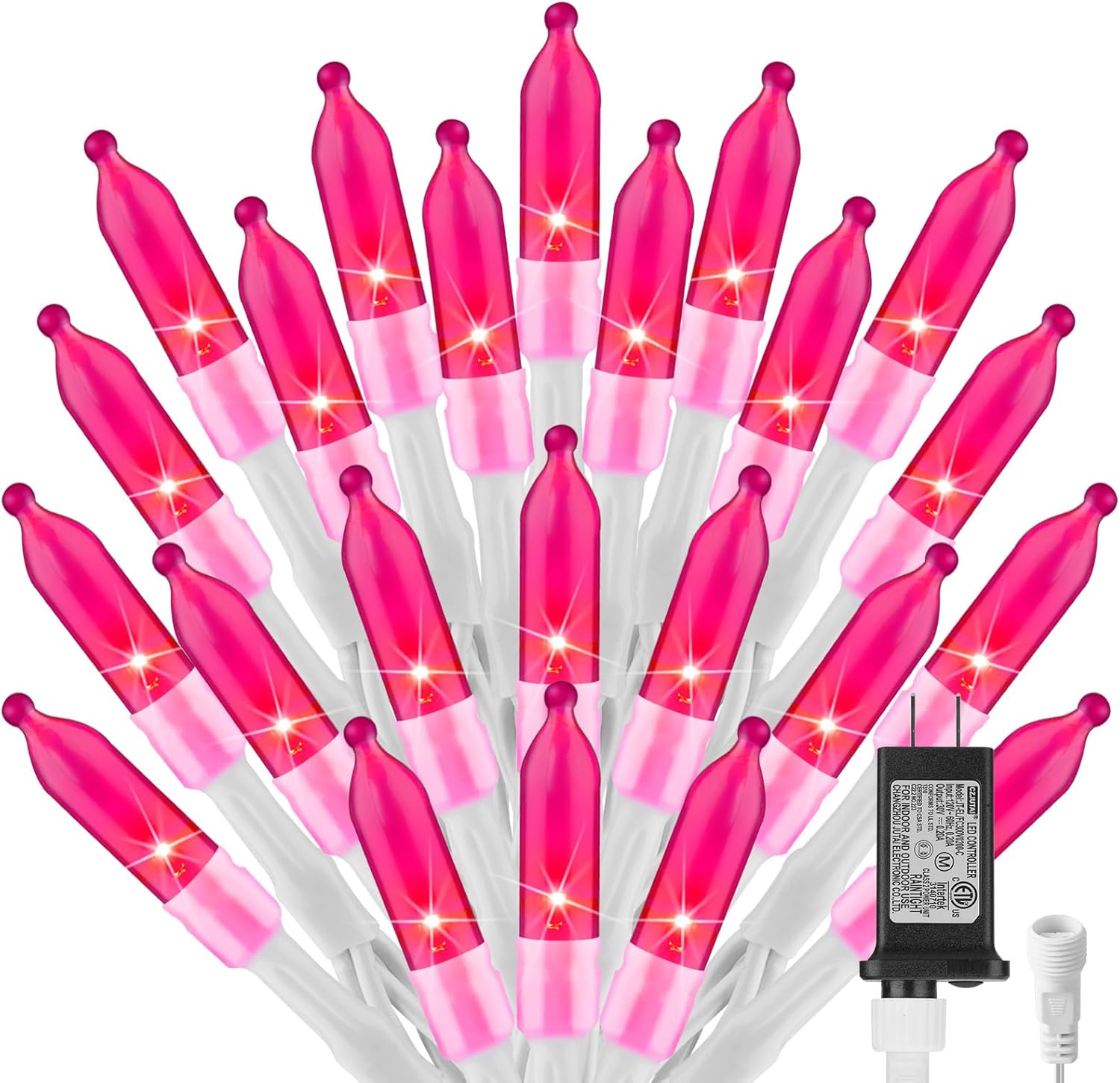 Pink Christmas Mini Lights, 39Feet 100 LED Pink String Lights with 8 Lighting Mo...