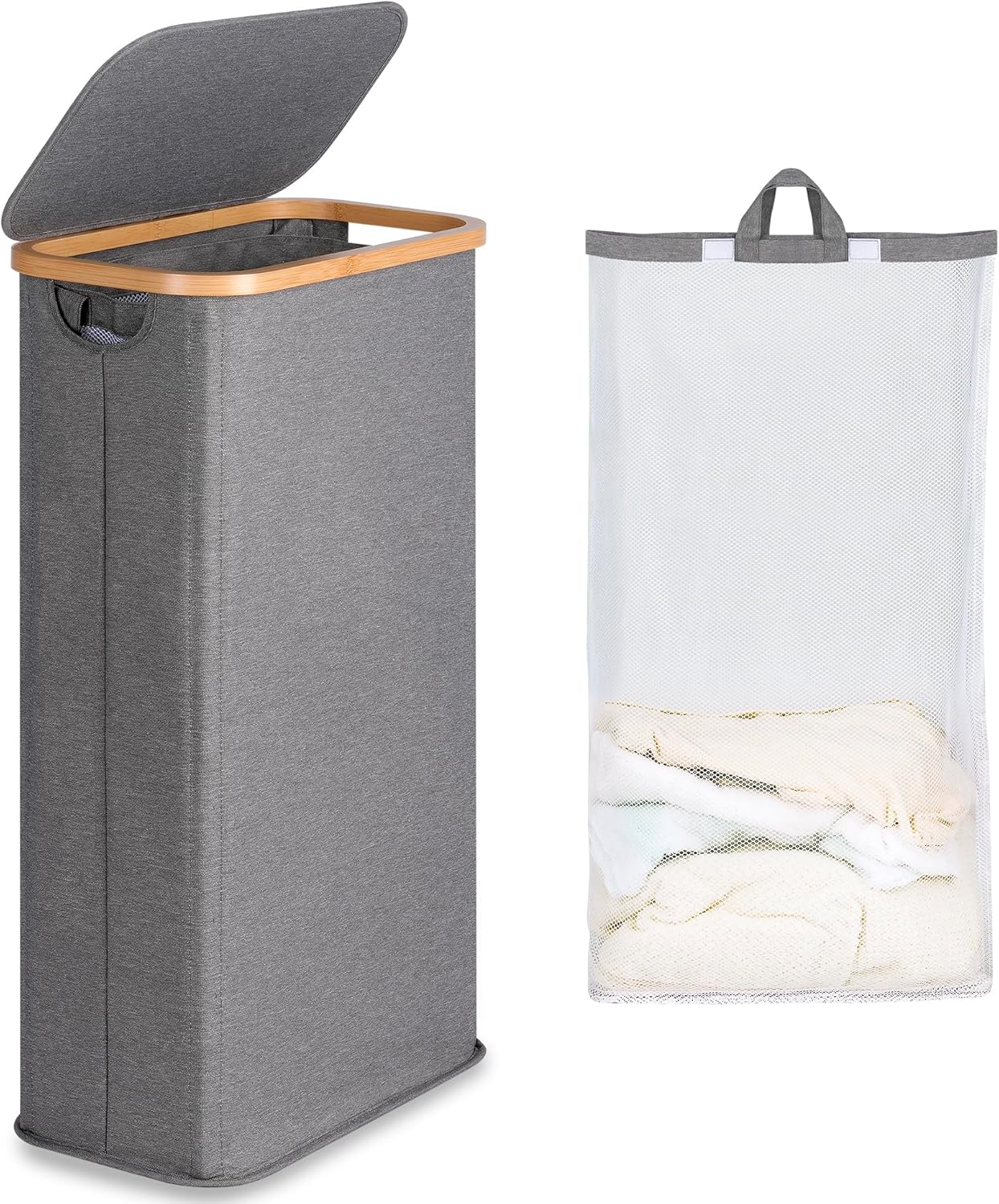 Slim Laundry Basket with Lid, Narrow Laundry Hamper with Removable Bag, Skinny D...