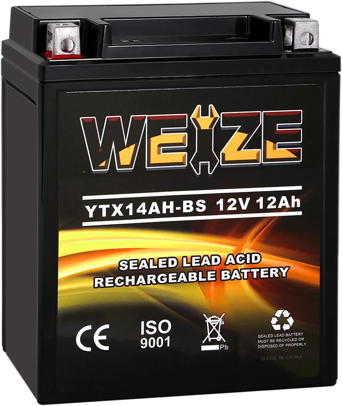 Weize YTX14AH-BS High Performance - Maintenance Free-Sealed AGM ATV Motorcycle B...