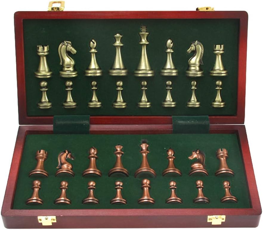 Large Metal Deluxe Chess Retro Copper Plated Alloy Chess Adult Set Board Game Po...