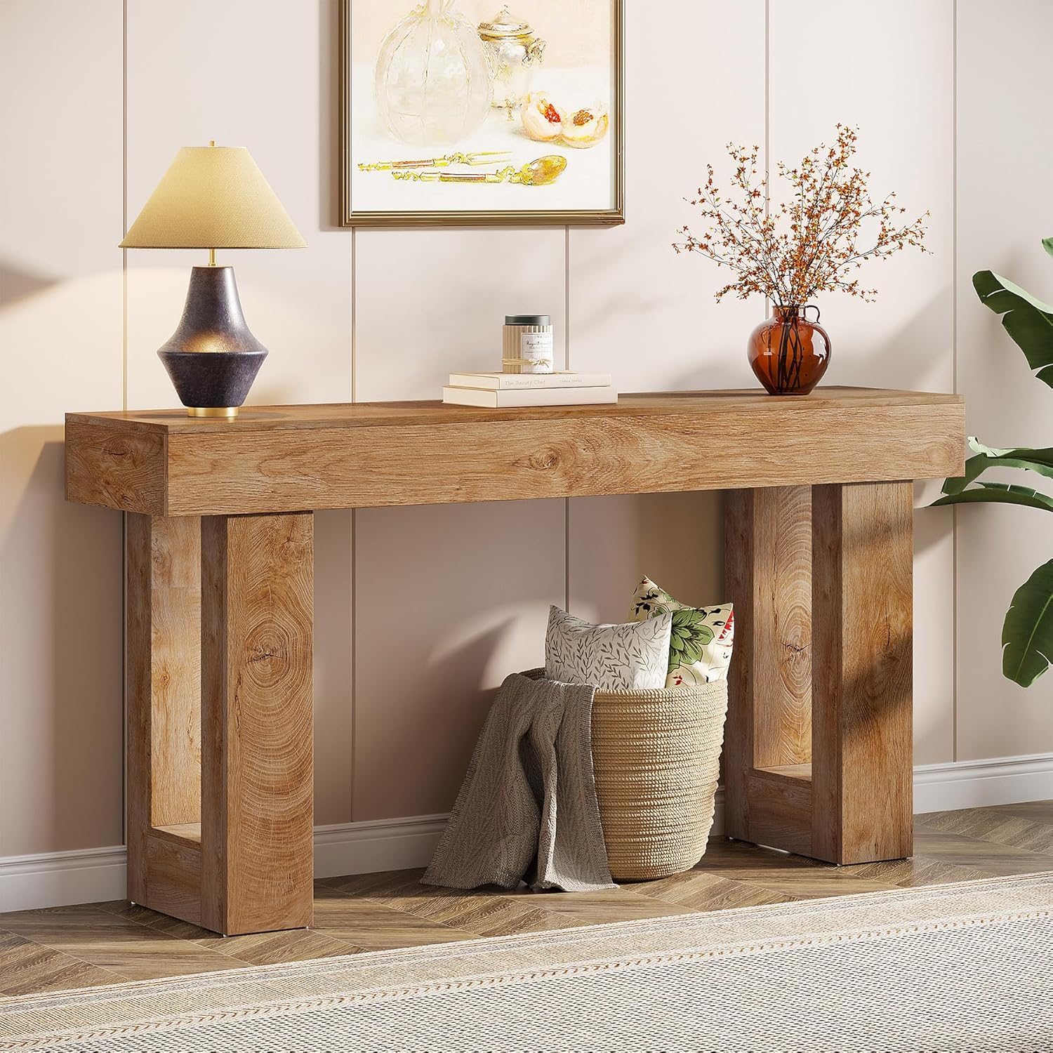 Tribesigns 63-Inch Long Console Table, Wooden Rectangular Sofa Table Behind The...