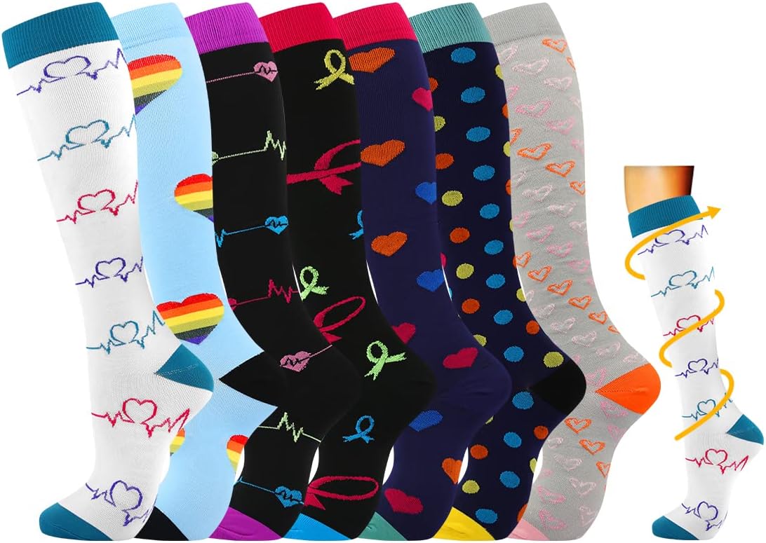 Losvcbcx 7 Pairs Compression Socks for Women & Men 15-20 mmHg is Best Athletic &...