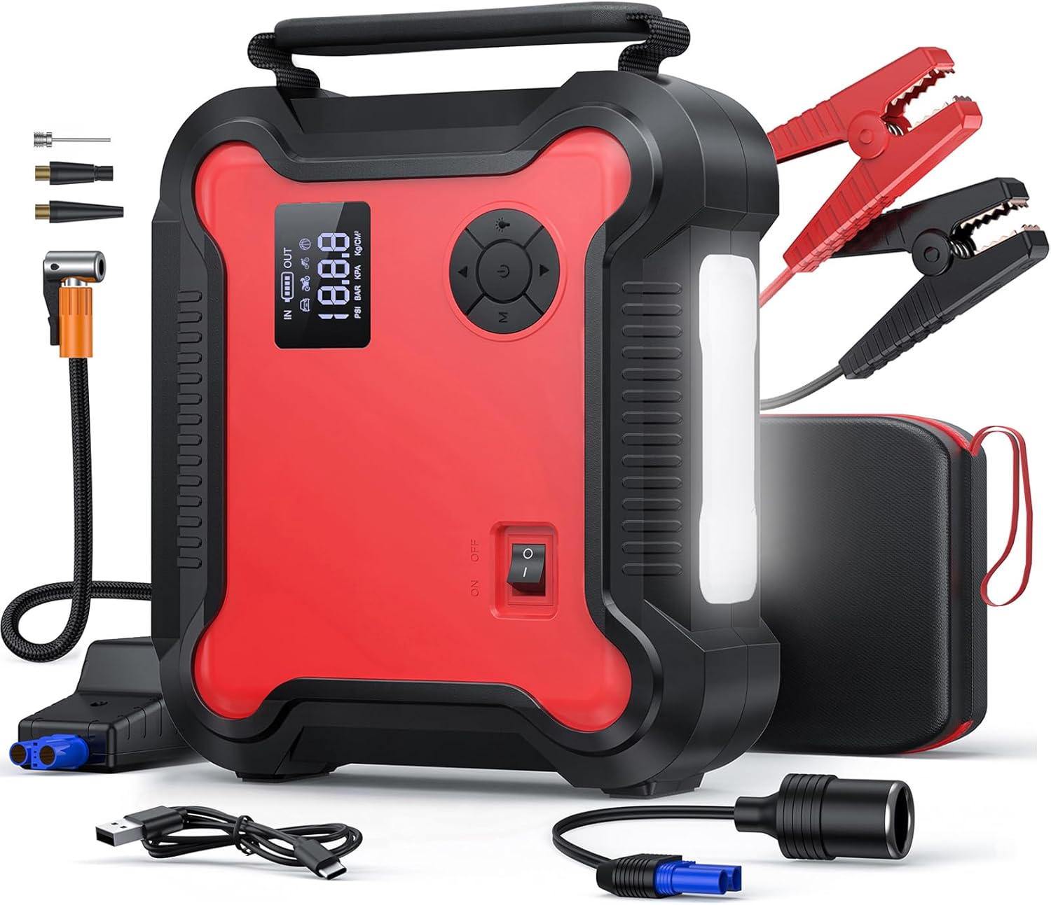 Versatile Car Jump Starter with Air Compressor, 6000A 26800mAh 150PSI (All Gas 8...