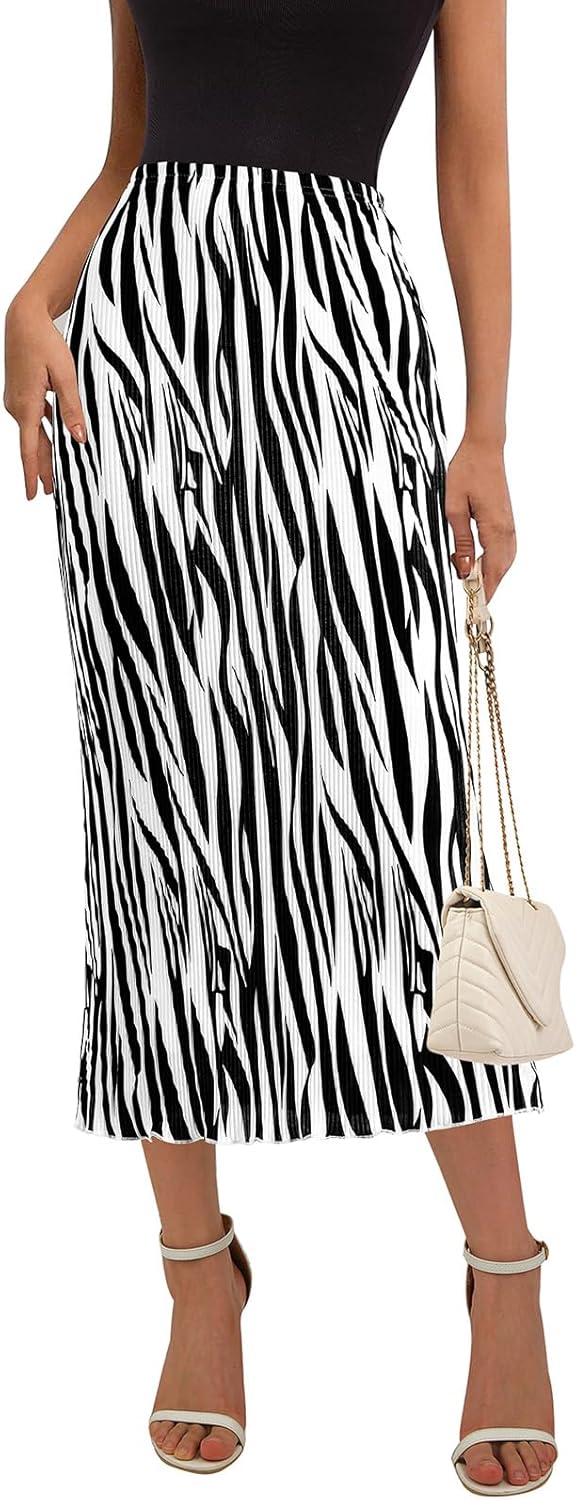 PRETTYGARDEN Women's 2025 Summer High Waist Graphic Print A Line Pleated Long Sk...