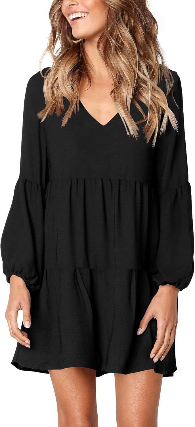 Amoretu Womens Tunic Dress Long Sleeve V Neck Casual Loose Flowy Swing Shift Dre...