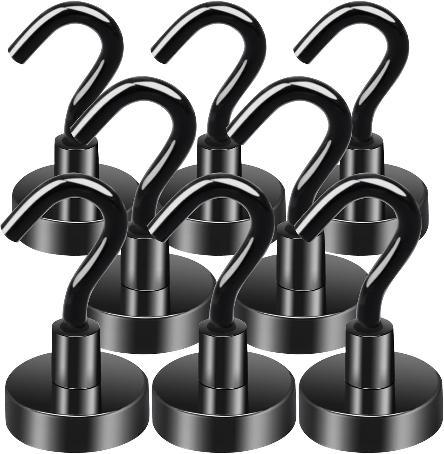 MIN CI 8pcs Black Magnetic Hooks Heavy Duty 35lbs, Neodymium Strong Magnets Hook...
