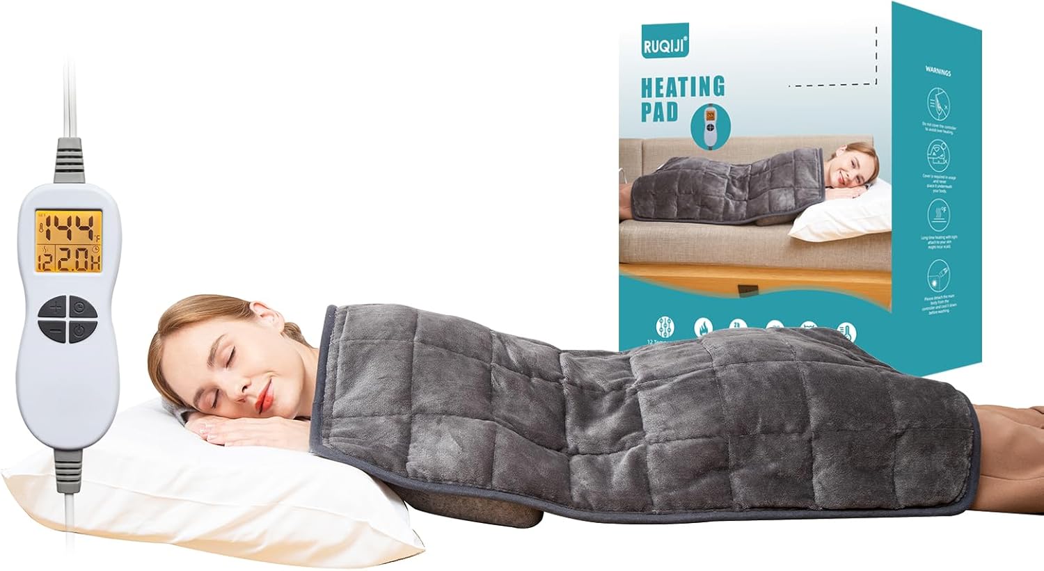 RUQIJI 17''x33'' Weighted Heating Pad, 5.2lbs with 12 Temperature Settings& Coun...