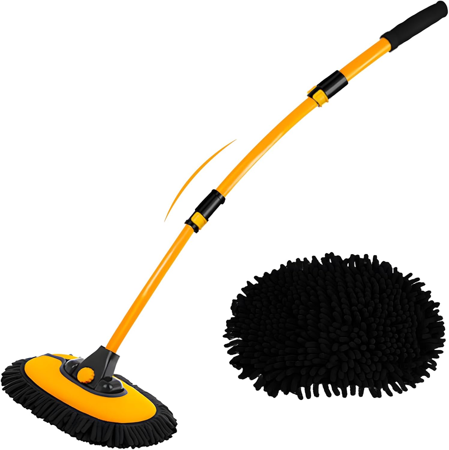 15° Curved Car Wash Brush with Telescopic Handle 43" Aluminum Alloy Long Rod Cle...