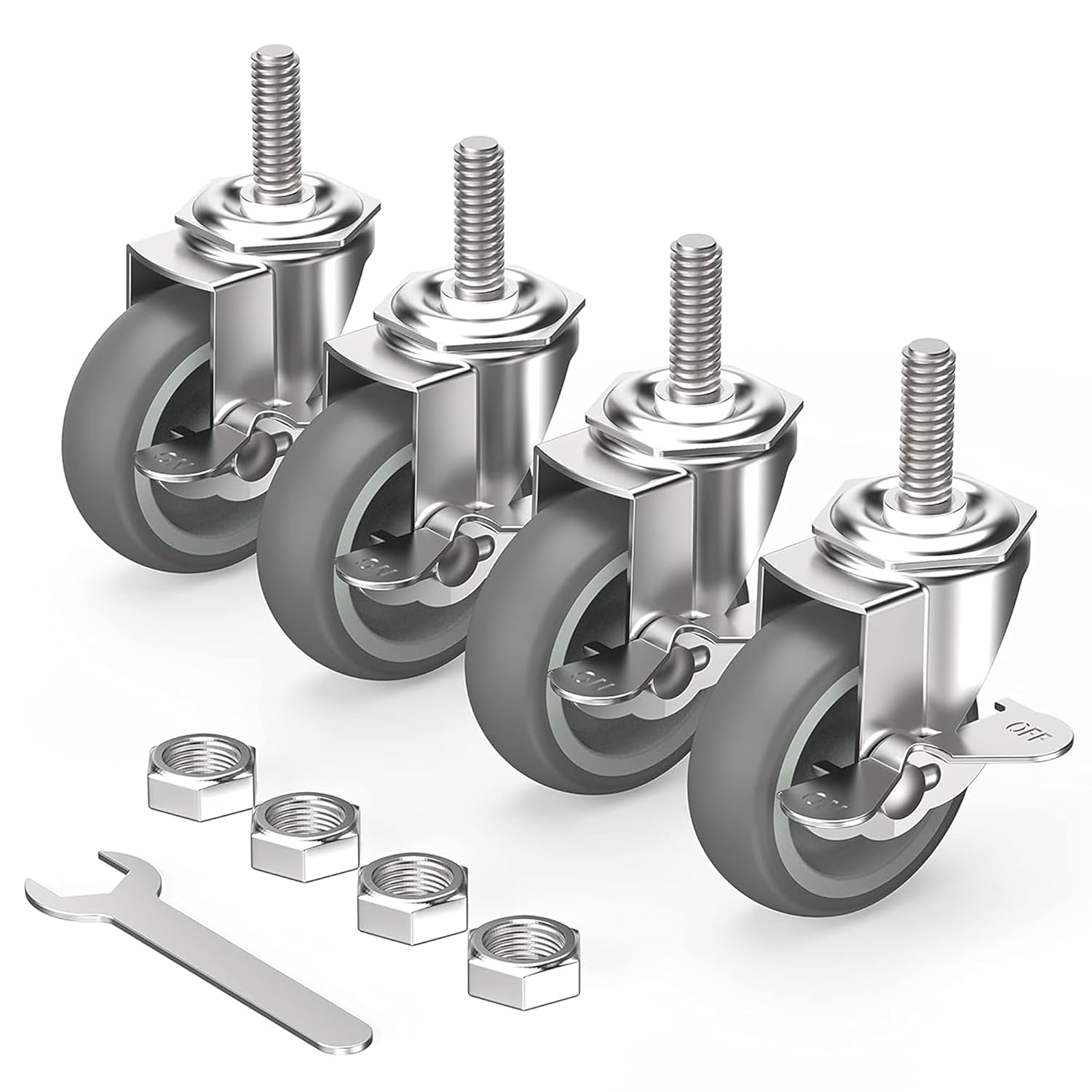 HOLKIE Caster Wheels 3 inch Locking Stem Casters, 3/8" -16 x 1-1/2" (Stem Diamet...