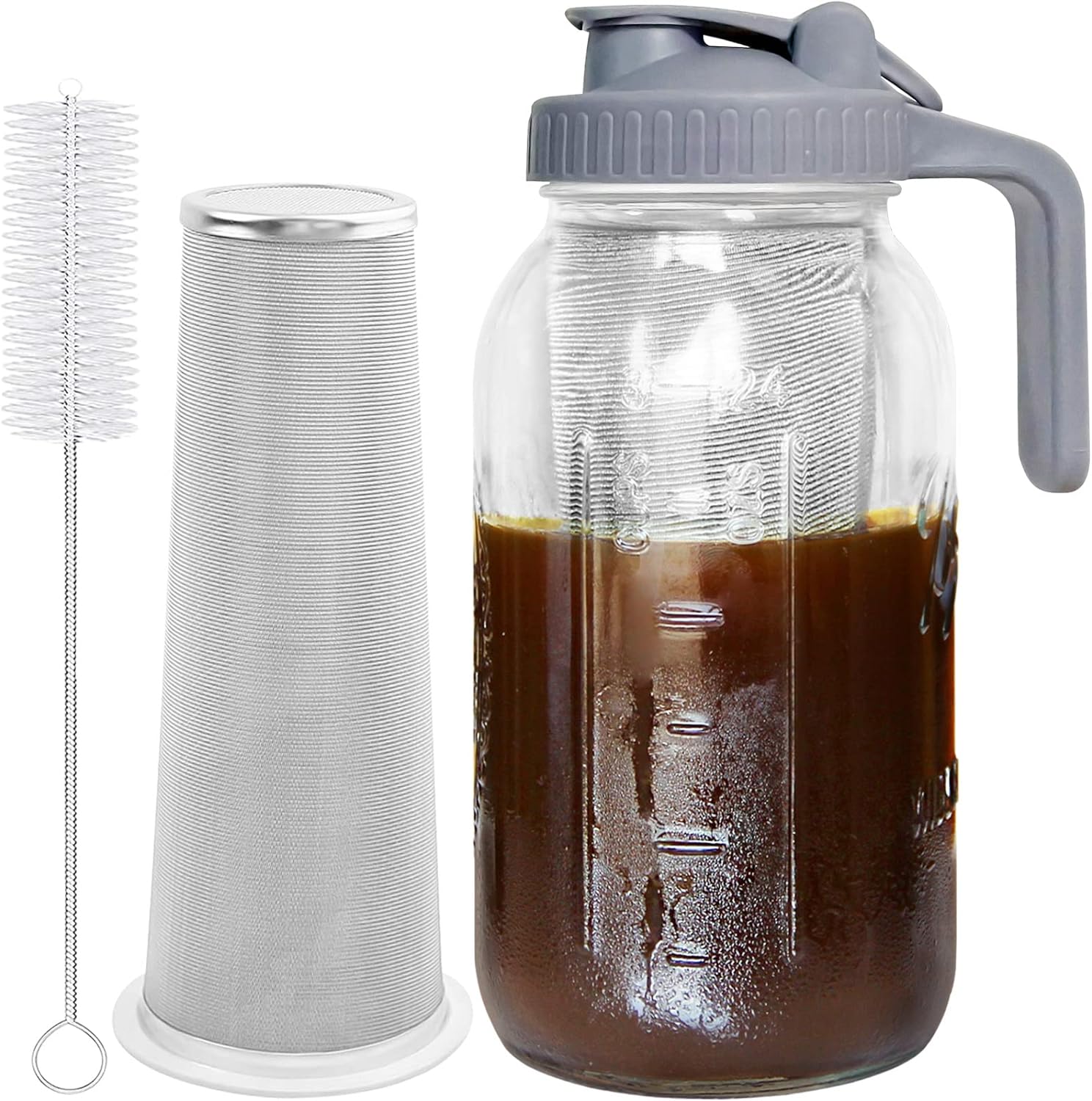 Cold Brew Coffee Maker Jar - 64oz Thick Glass Multipurpose Mason Pitcher Spout L...