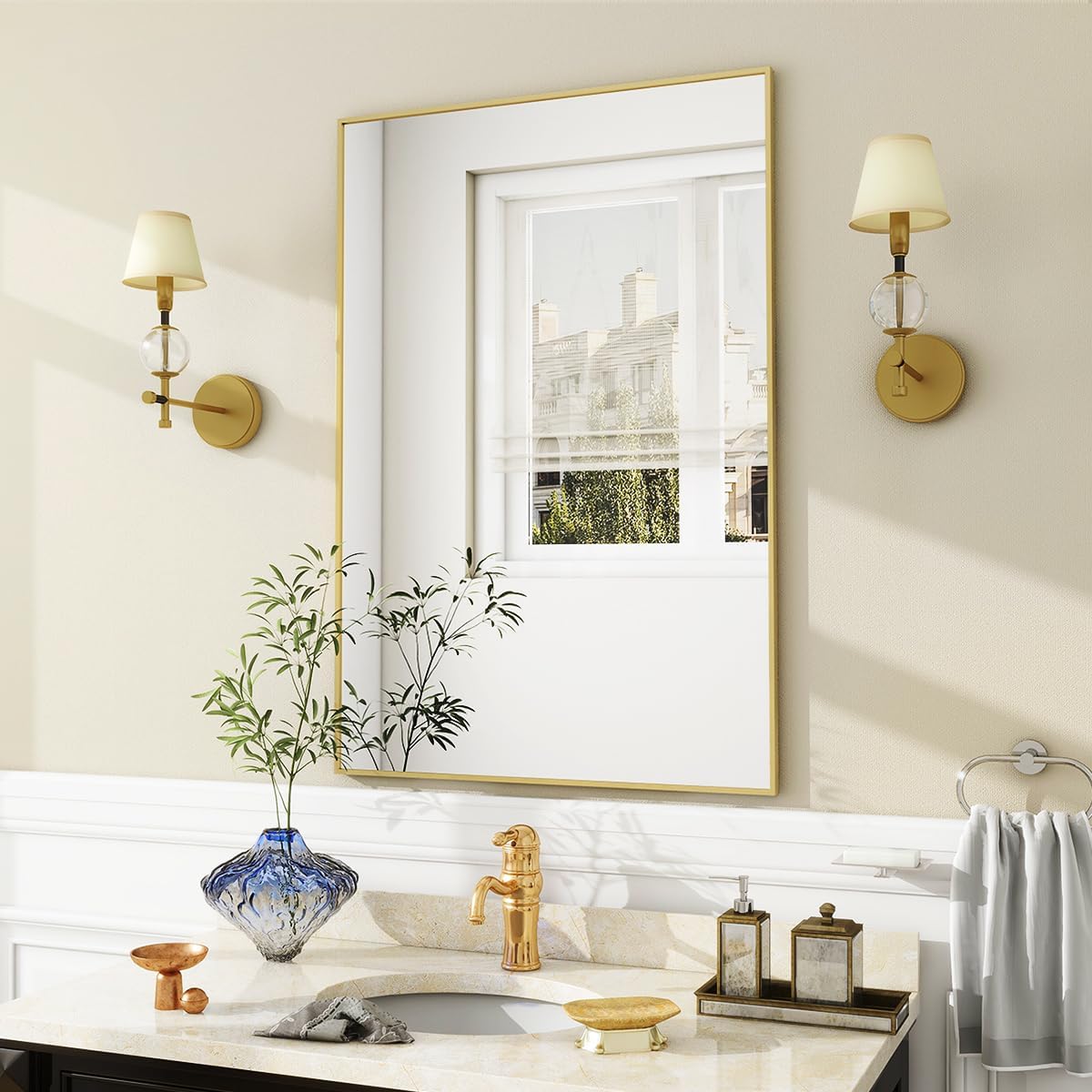 BEAUTYPEAK Wall Mirror 24" x 36" Rectangular Bathroom Mirror with Metal Frame, H...