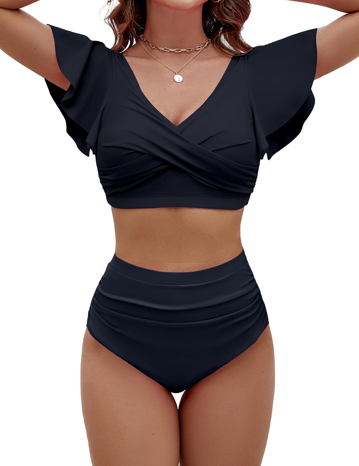 BMJL Womens High Waisted Bathing Suits Tummy Control Two Piece Swimsuits Ruffle...