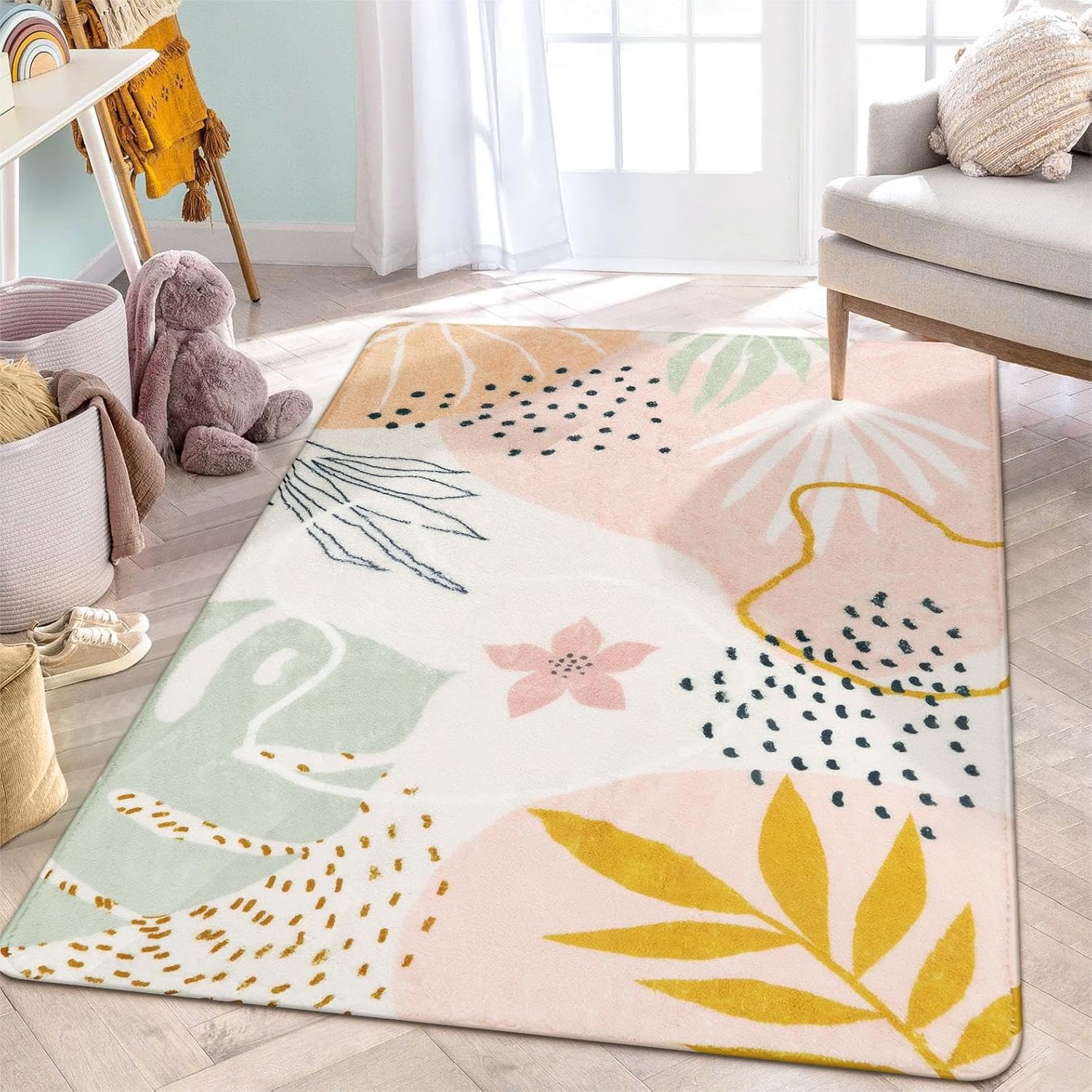 Lahome Pink Rug for Living Room - 5x7 Area Rug Washable Non-Slip Boho Rugs for B...