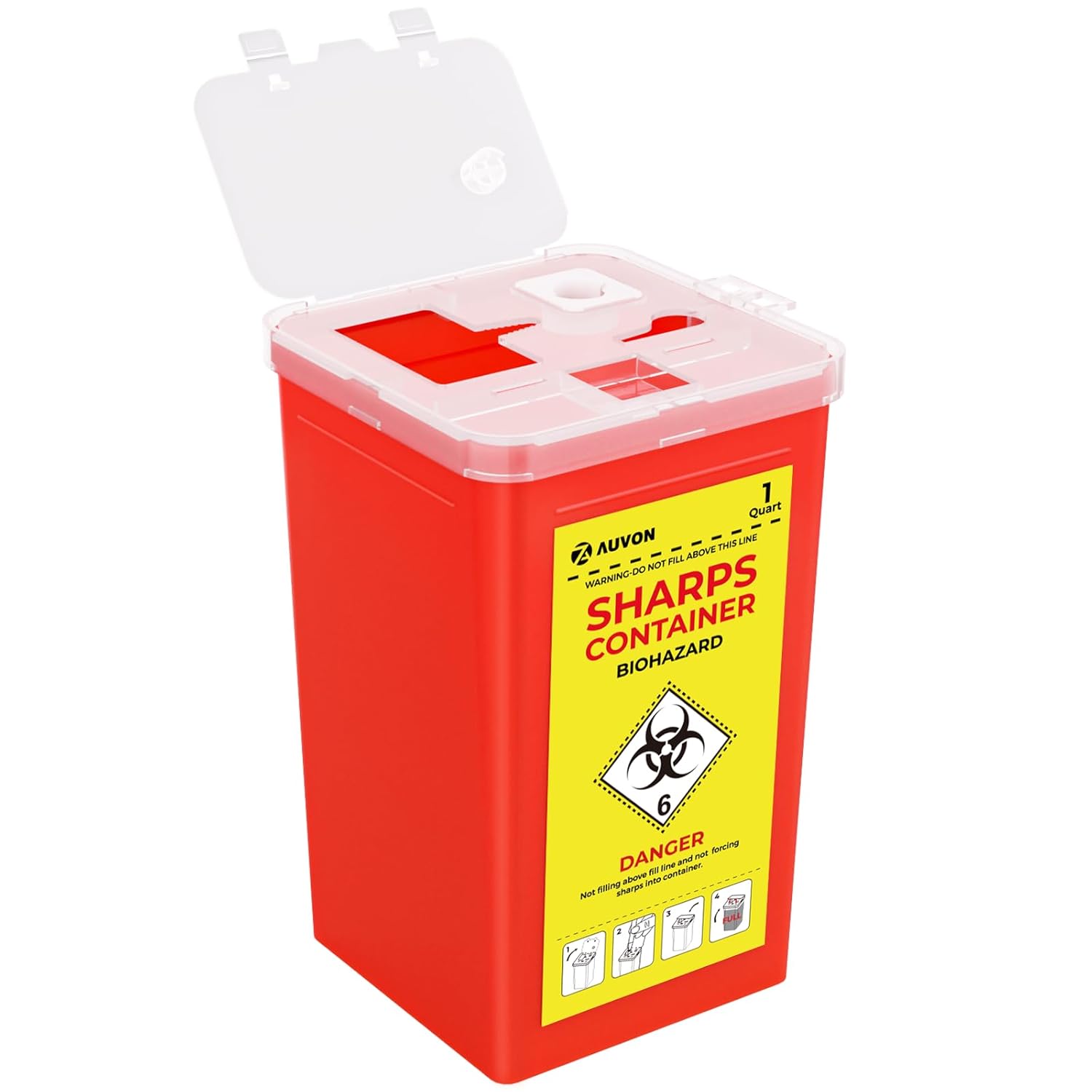 AUVON Sharps Container for Home Use with Split Lid Design and Locking Mechanism,...