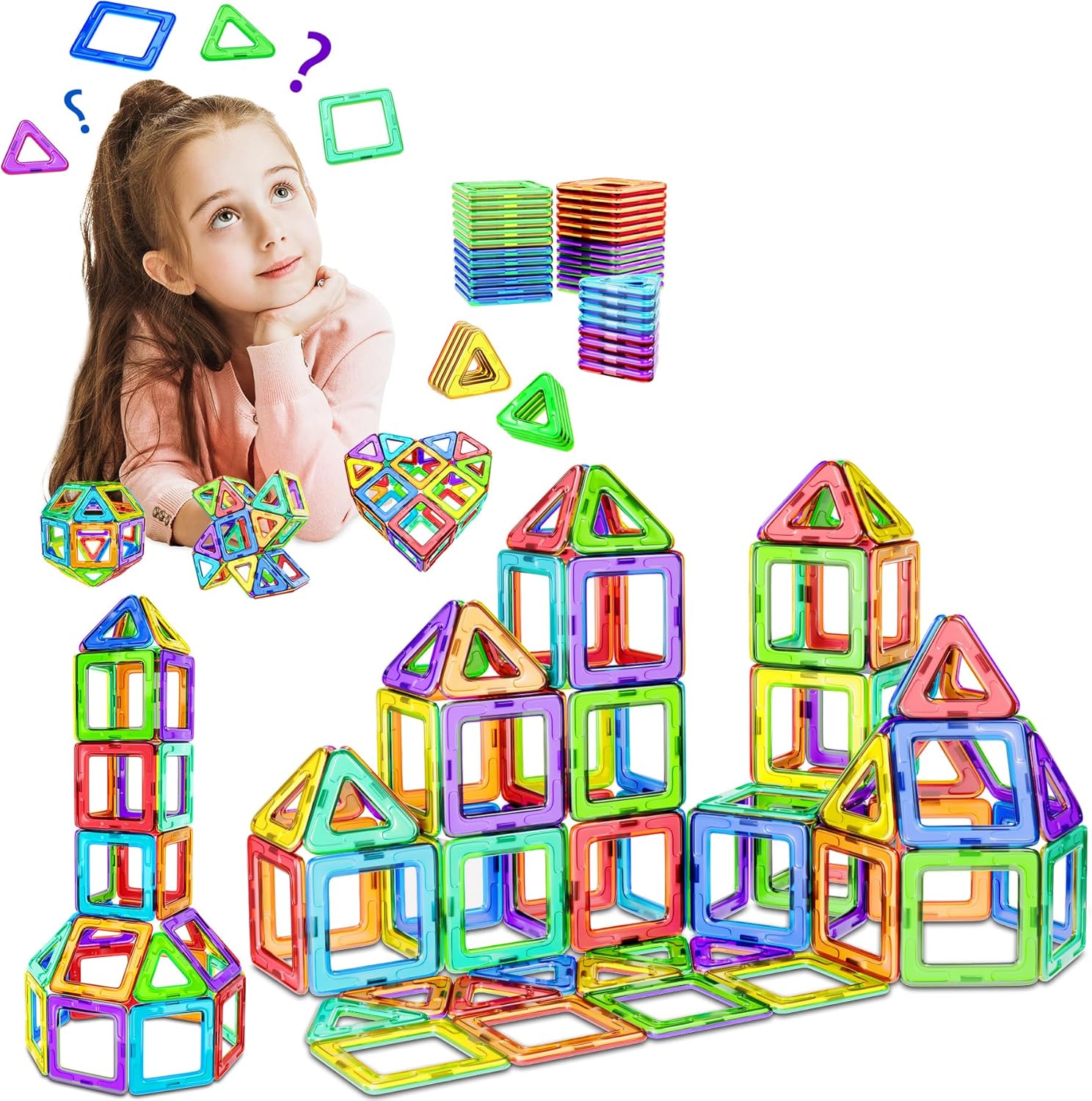 COOLJOY Magnetic Tiles for Kids, Magnetic Building Blocks, 40PCS Magnetics Const...