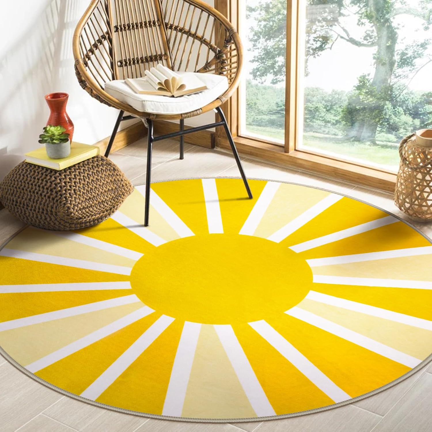 Lahome Washable Round Rug - 6Ft Round Area Rug for Living Room Low-Pile Soft Rou...