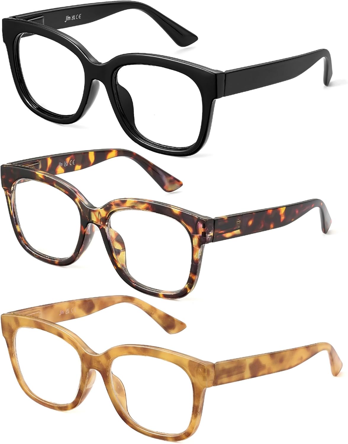JM 3 Pack Oversized Reading Glasses for Women Square Blue Light Blocking Compute...
