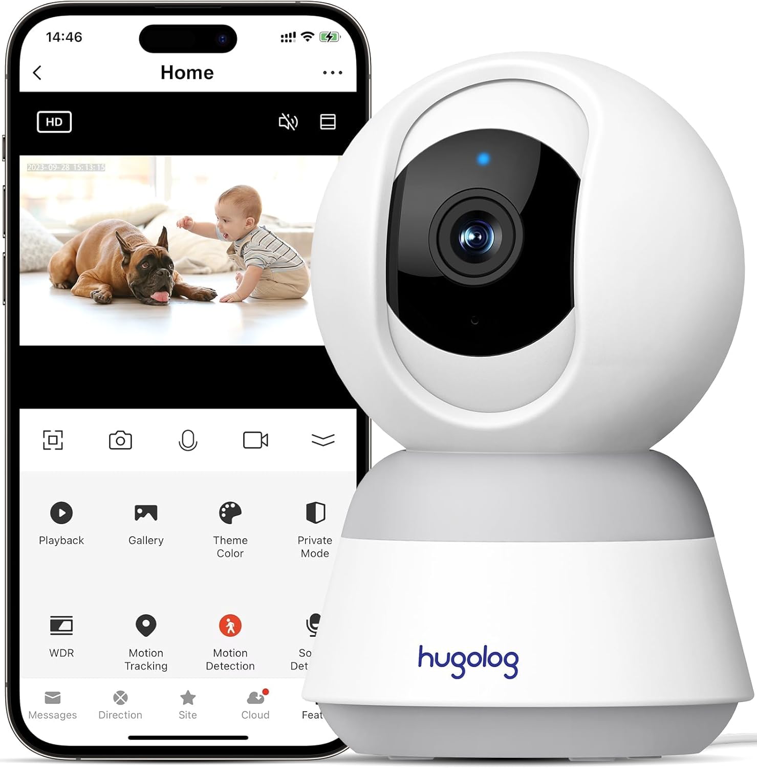 Hugolog 3K 5MP Indoor Pan/Tilt Security Camera with Auto-Focus,Ideal for Baby Mo...