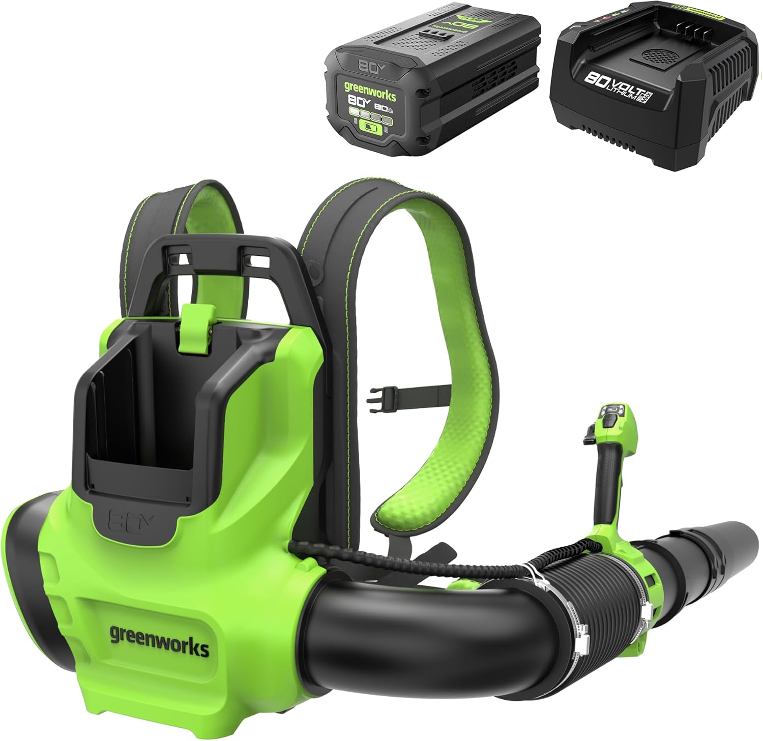 Greenworks 80V (750 CFM) Backpack Blower, 8.0Ah Battery and 6A Rapid Charger Inc...