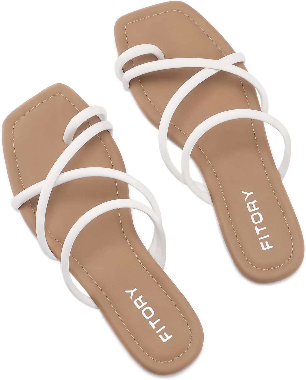 FITORY Women's Slide Sandals Flat Toe Ring Thongs with Cross Strap for Summer Si...