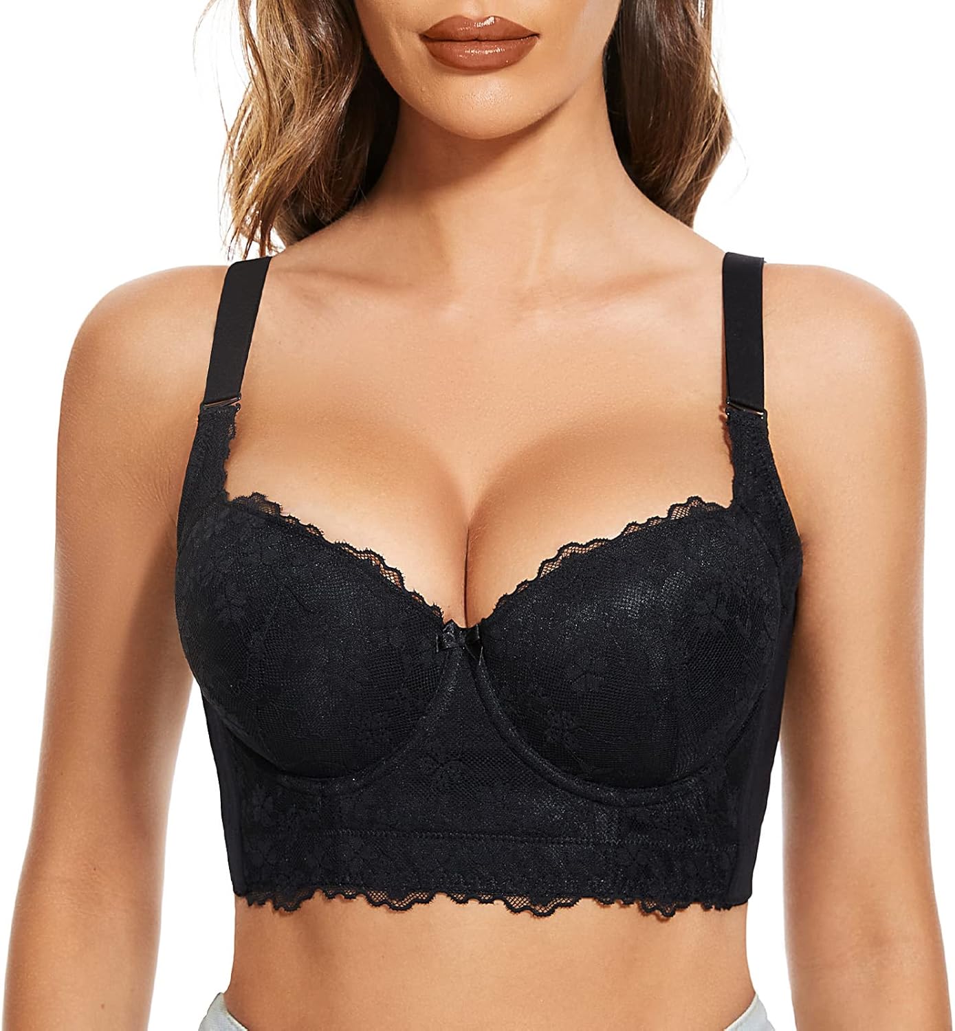 FallSweet Push Up Bras for Women Lace Plus Size Wide Back Underwire Longline Cor...