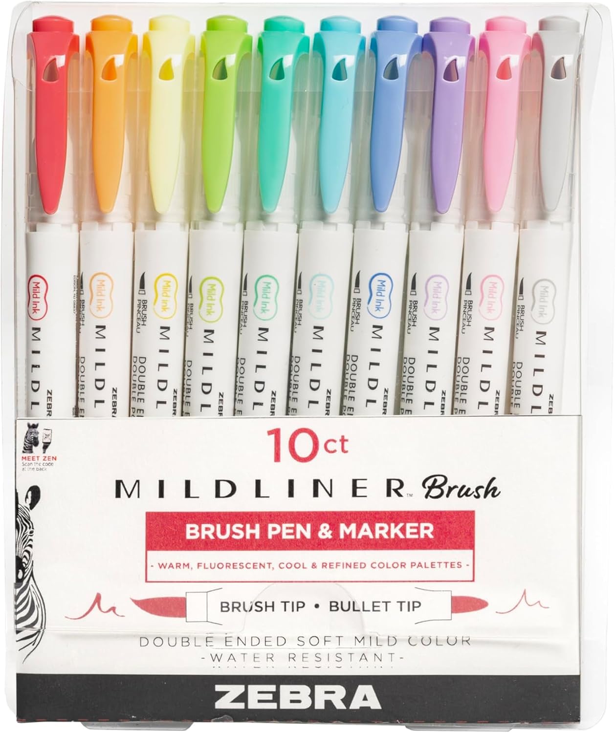 Zebra Pen Mildliner Brush Marker, Double Ended Brush and Fine Tip Pen, Assorted...