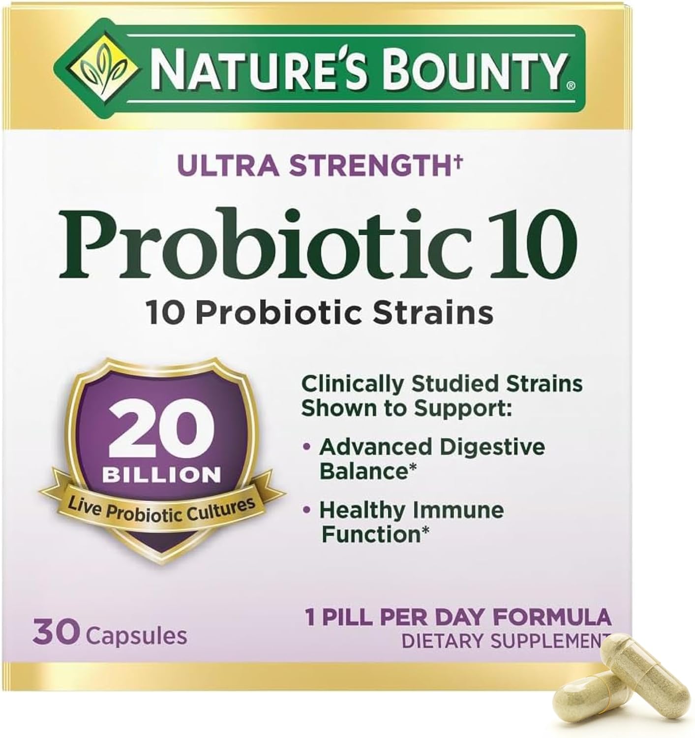 Nature’s Bounty Probiotic 10, Ultra Strength Daily Probiotic Supplement, Support...