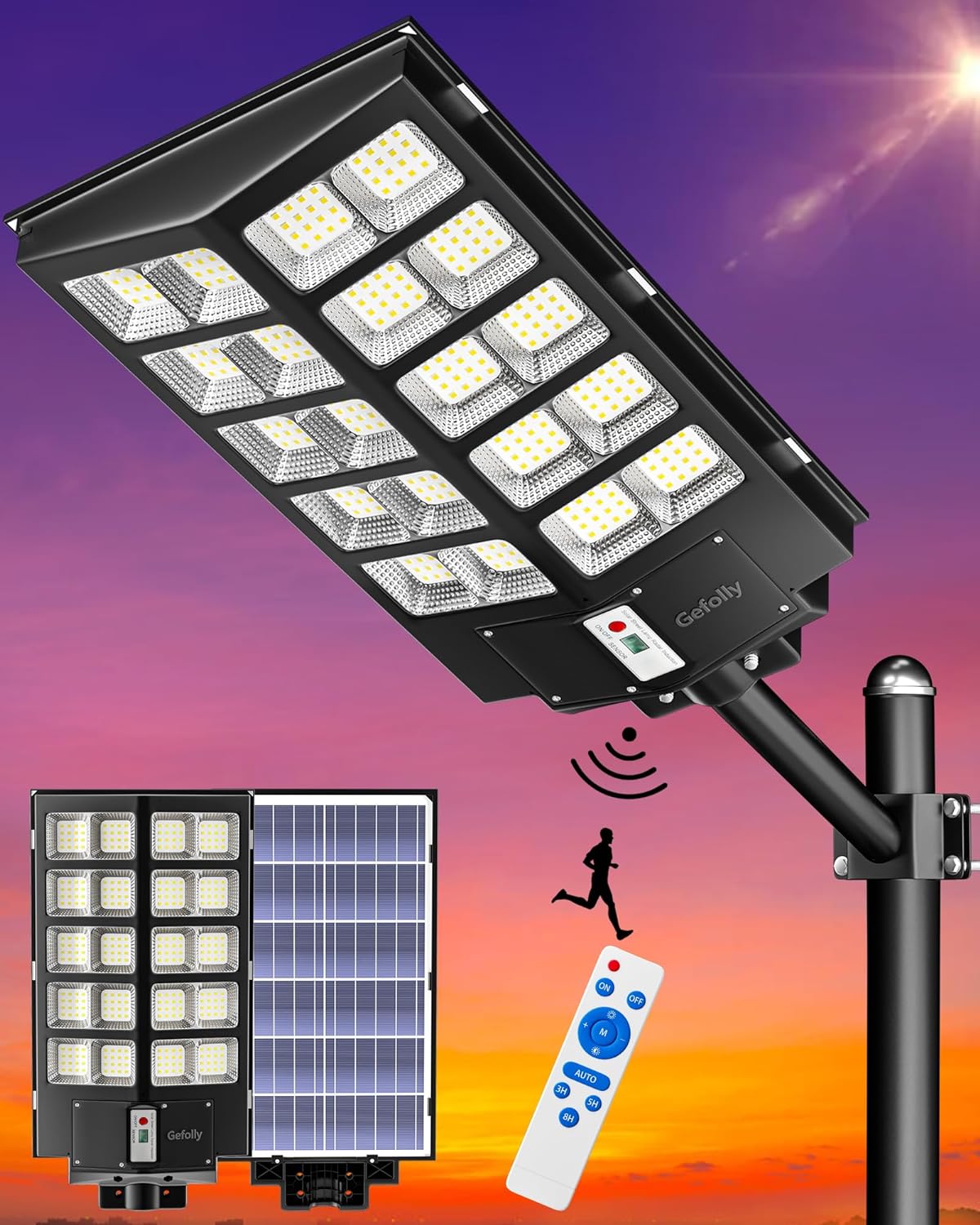 Gefolly SL-5200W Solar Street Lights Outdoor, 520000LM Commercial Parking Lot Li...