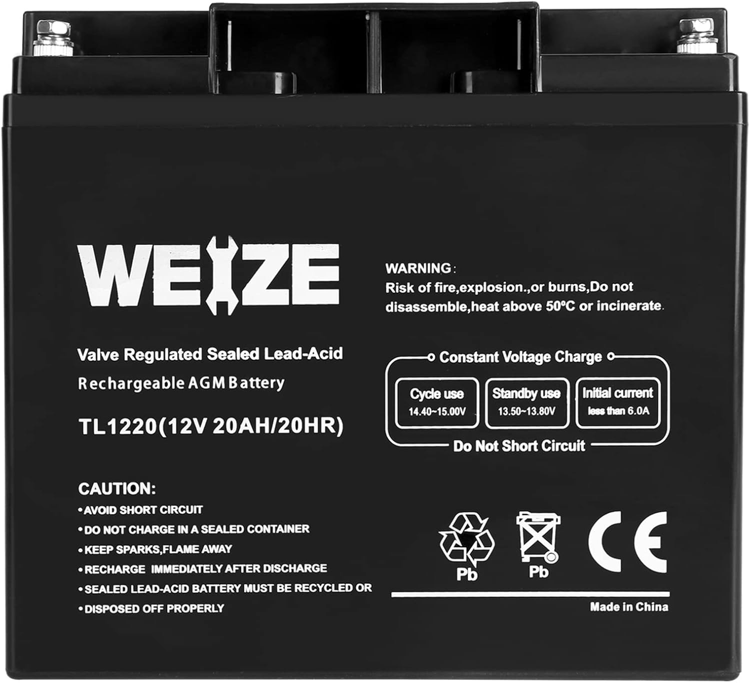 WEIZE 12V 20AH Lead Acid Battery Replace UB12200 FM12200 6fm20 EXP12200 12V 20AH...