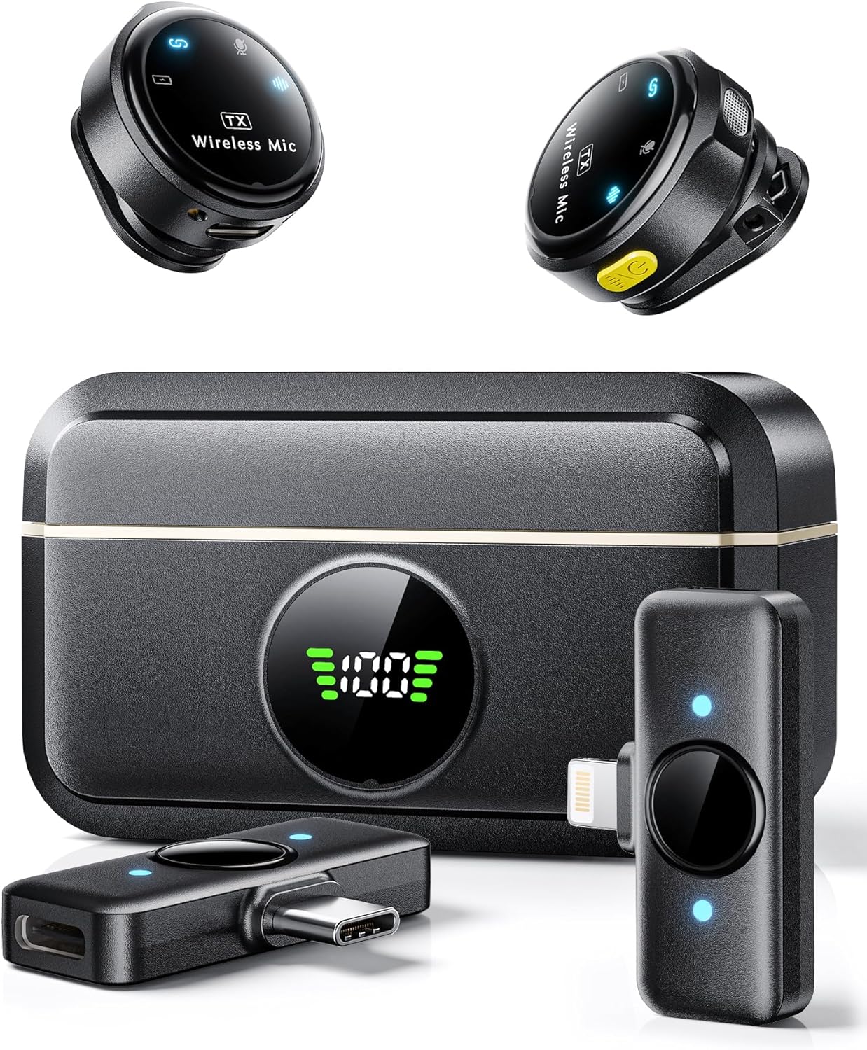 Wireless Lavalier Microphone for iPhone/Android, Lapel Mics with Lightning/USB-C...