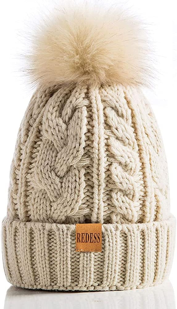 REDESS Women Winter Pom Pom Beanie Hat with Warm Fleece Lined, Thick Slouchy Sno...